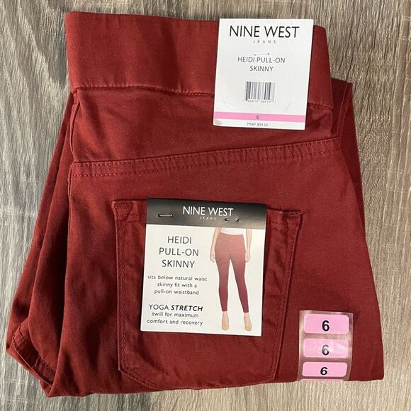 NINE WEST Jeans Womens Size 6 Cherry Wine Heidi Pull On Skinny - Picture 5 of 9